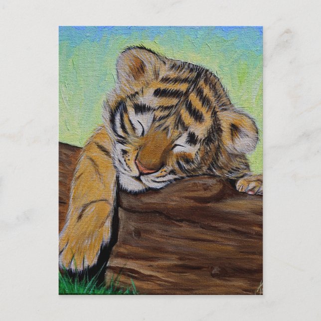 Sleeping Tiger Cub Painting Postcard (Front)