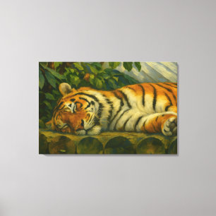 Sleeping Tiger on Wooden Logs Canvas Print