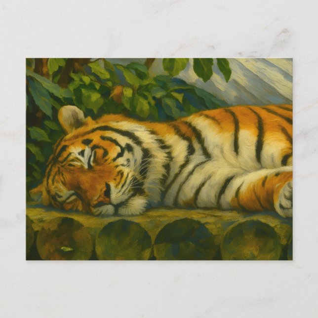 Sleeping Tiger on Wooden Logs Postcard (Front)