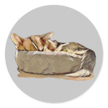 Sleeping Tricolor Welsh Corgi Sticker