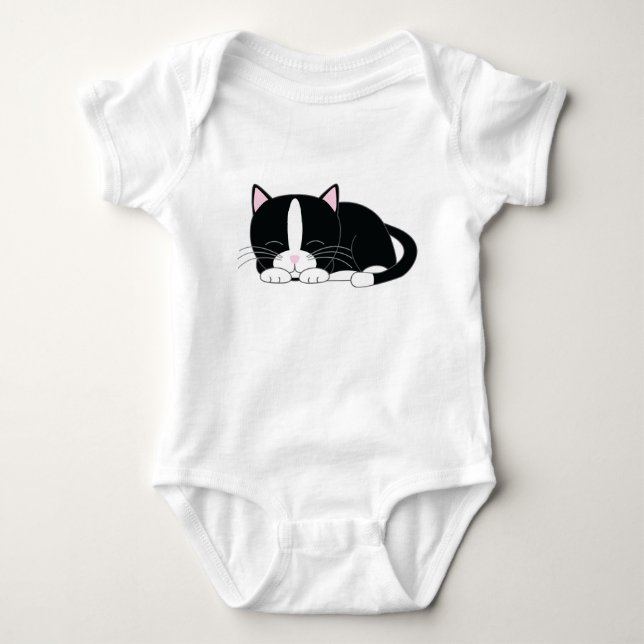 Sleeping Tuxedo Cat Baby Bodysuit (Front)
