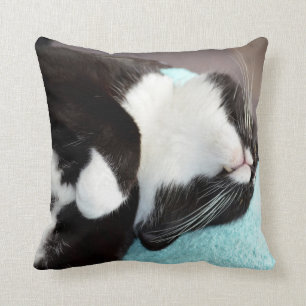 sleeping tuxedo cat chin view kitty image cushion