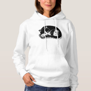 Sleeping Tuxedo Cat Women's Fleece Pullover Hoodie