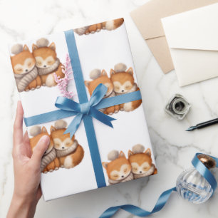 Sleeping Twin Baby Foxes Wrapping Paper