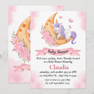 Sleeping Unicorn Baby Shower Watercolor invitation