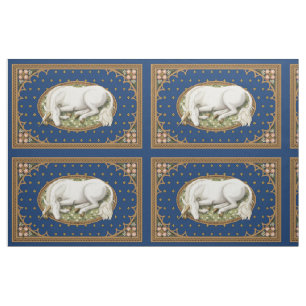 Sleeping Unicorn Blue Mediaeval 1/4 yd Panel Fabric