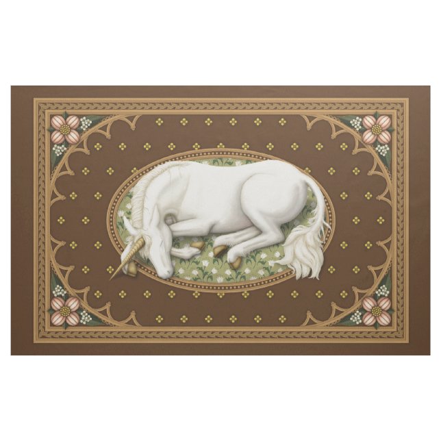 Sleeping Unicorn Brown Mediaeval 1 yd Panel Fabric (Yard)