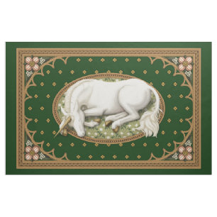 Sleeping Unicorn Green Mediaeval 1 yd Panel Fabric