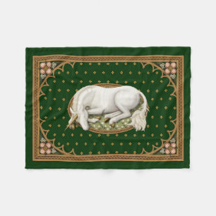 Sleeping Unicorn Hunter Green Mediaeval Fleece Blanket