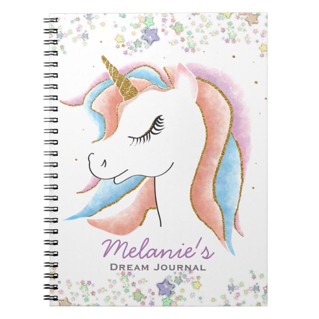 Sleeping Unicorn Personalised Dream Journal (Front)