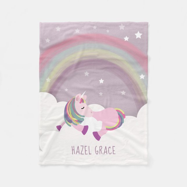 Sleeping Unicorn Rainbow Kids Fleece Blanket (Front)