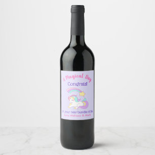 Sleeping Unicorn & Shooting Star New Baby Congrats Wine Label