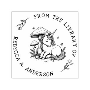 Sleeping Unicorn Toadstool Bookplate Stamp