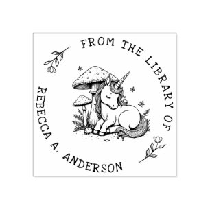 Sleeping Unicorn Toadstool Bookplate Stamp