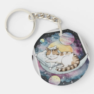 Sleeping Watercolor Cat Accessory Pouch Travel Bag Key Ring