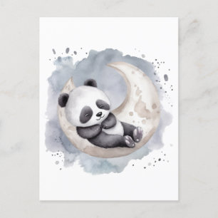 Sleeping Watercolor Crescent Moon Baby Panda Postcard