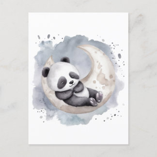 Sleeping Watercolor Crescent Moon Baby Panda Postcard