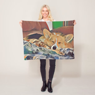 Sleeping Welsh Corgi Fleece Blanket