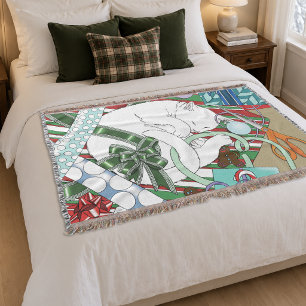 Sleeping White Cat Christmas Wrapping Paper Throw Blanket