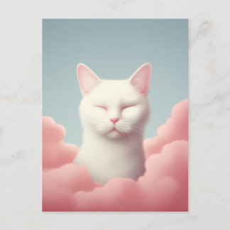 Sleeping White Cat In Clouds Postcard