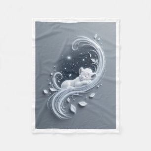 Sleeping White Kitten Moon Fleece Blanket