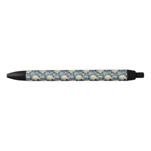 Sleeping Winter Foxes Pattern with Blue a White Black Ink Pen