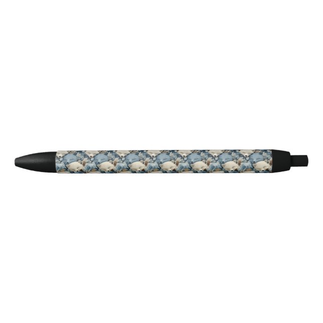 Sleeping Winter Foxes Pattern with Blue a White Black Ink Pen (Front)
