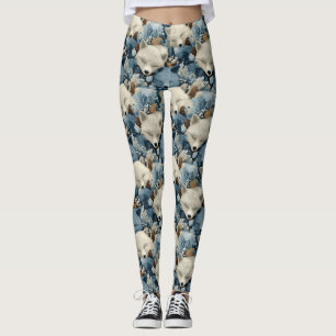 Sleeping Winter Foxes Pattern with Blue a White Leggings