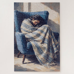 Sleeping Woman in Armchair Cosy Blanket Impasto Jigsaw Puzzle