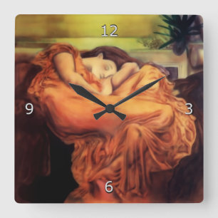 Sleeping Woman in orange - Flaming June Square Wall Clock
