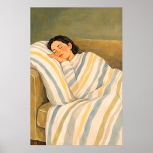 Sleeping Woman Sofa Poster, Cosy Relaxing Wall Poster