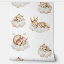 Sleeping Woodland Animals Pattern Baby Nursery