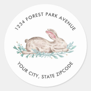 Sleeping Woodland Bunny Rabbit return address Classic Round Sticker