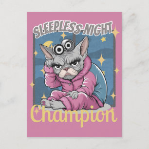 Sleepless Nights Insomnia Sphynx Cat Mum  Postcard