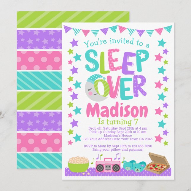 Sleepover Birthday Invitation (Front/Back)
