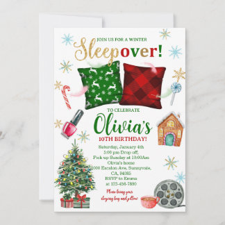 Sleepover Birthday Invitation: Christmas Pajama Invitation