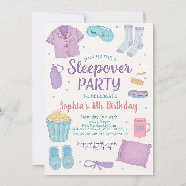 Sleepover Birthday Invitation for Girls (Front)
