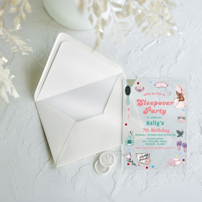  Sleepover Birthday Pamper Party Birthday Acrylic Invitations (Creator Uploaded)