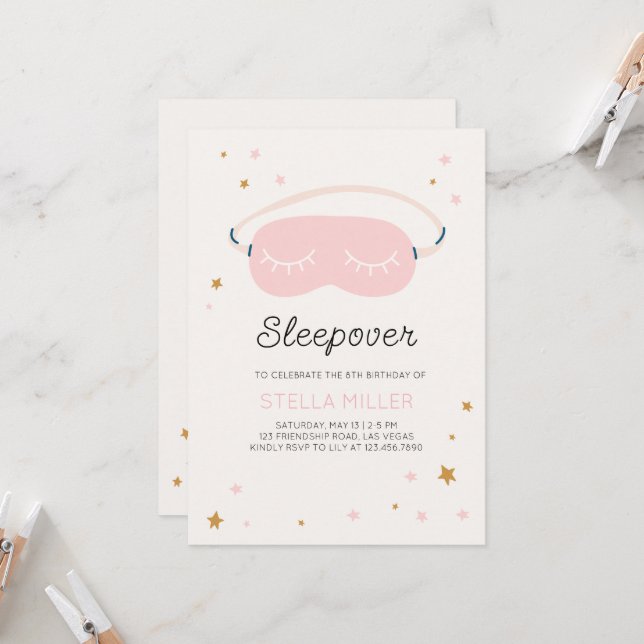 Sleepover Birthday Party Invitation  (Front/Back In Situ)
