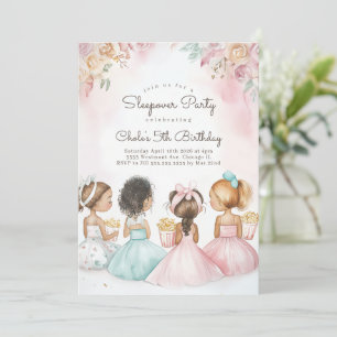 Sleepover Birthday party Movie night Girl birthday Invitation