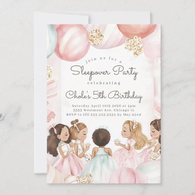 Sleepover Birthday party Movie night Girl birthday Invitation (Front)
