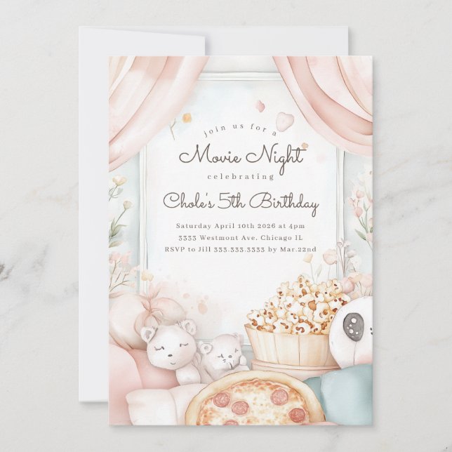 Sleepover Birthday party Movie night Girl birthday Invitation (Front)