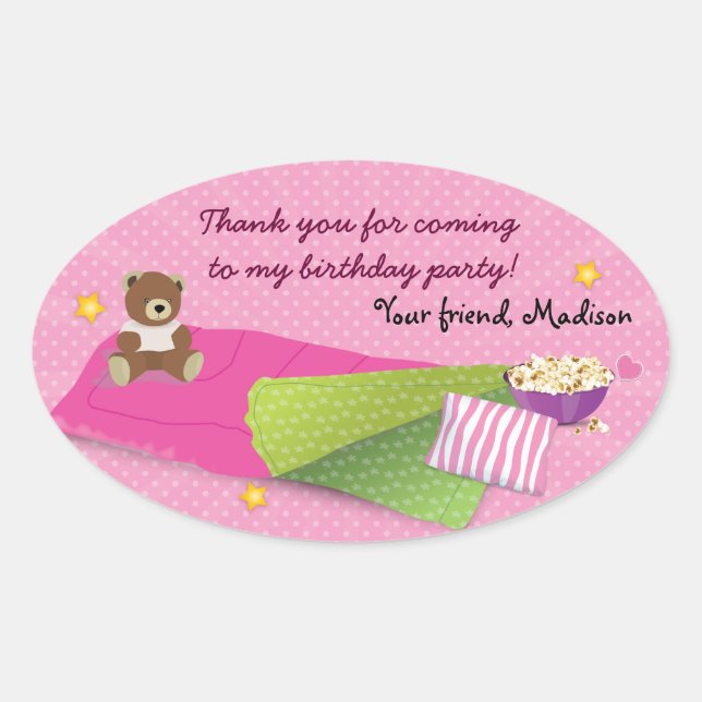 Sleepover Birthday Party Oval Sticker (Front)