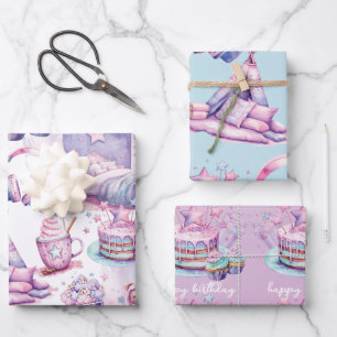 Sleepover Birthday Pastel Colourful Wrapping Paper Sheet