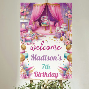 Sleepover Girl Birthday Welcome Pink Purple Gold Poster