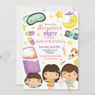 Sleepover Girl Slumber Party Birthday Invitation