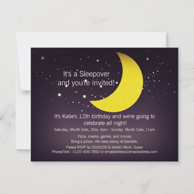 Sleepover Moon and Stars Invitation (Front)