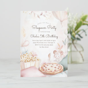Sleepover movie night birthday movie night party invitation