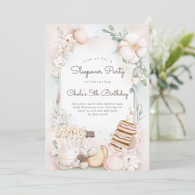 Sleepover movie night birthday movie night party invitation (Standing Front)