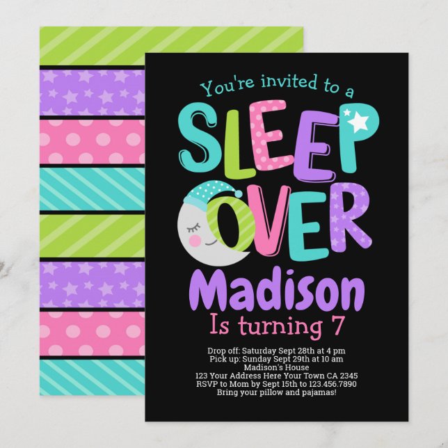 Sleepover Pajama Party Birthday Invitation (Front/Back)